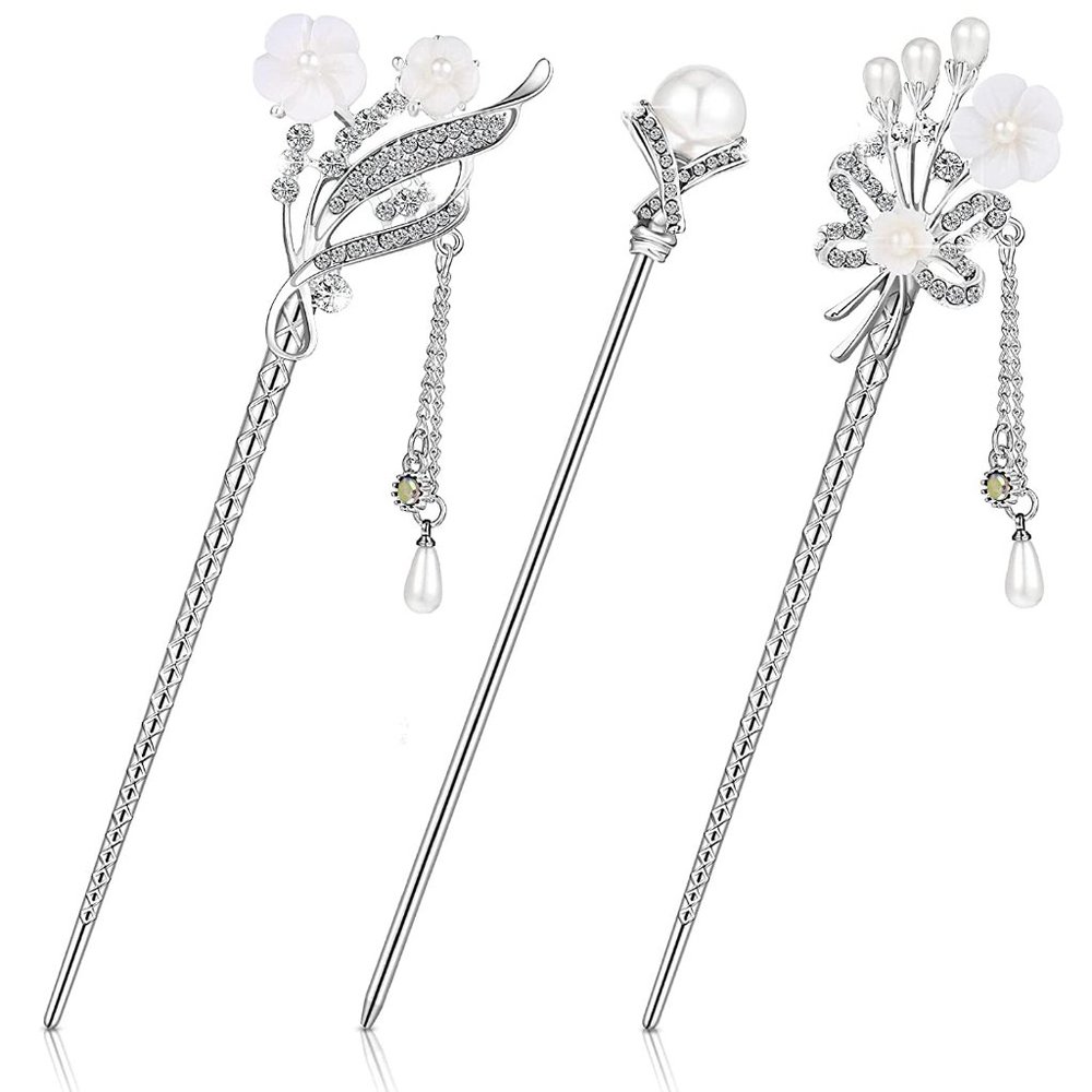 Hair Stick Crystal Rhinestone Flower 3/pack